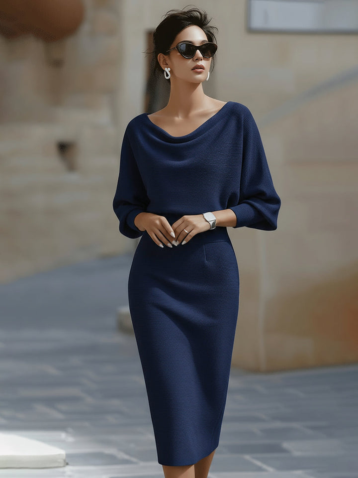 Vivian | Dames Bodycon Midi Jurk Met Boothals En Vleermuismouwen