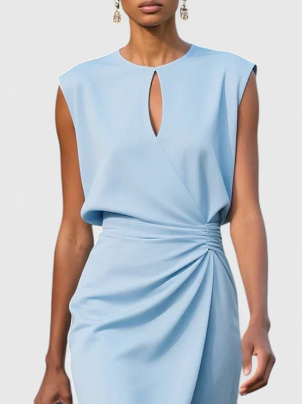 Paige | Dames mouwloze midi-jurk met plooidetail