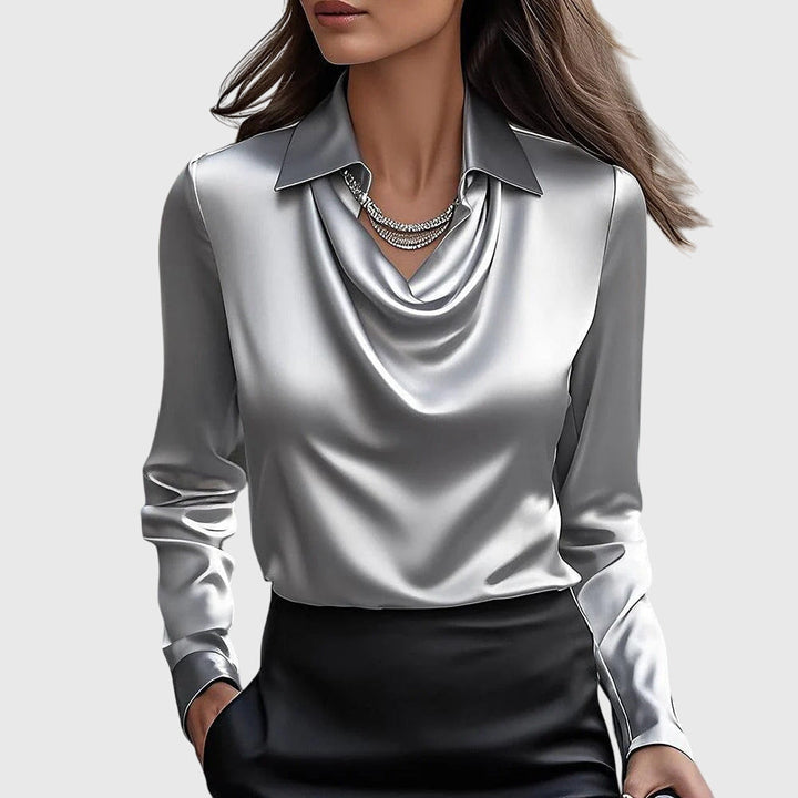 Abigail | Dames top met watervalhals en lange mouwen