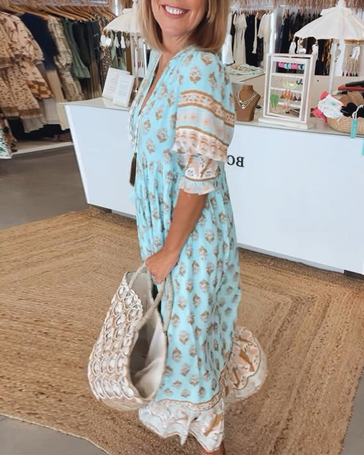 Ella | Women Printed V Neck Midi Dress