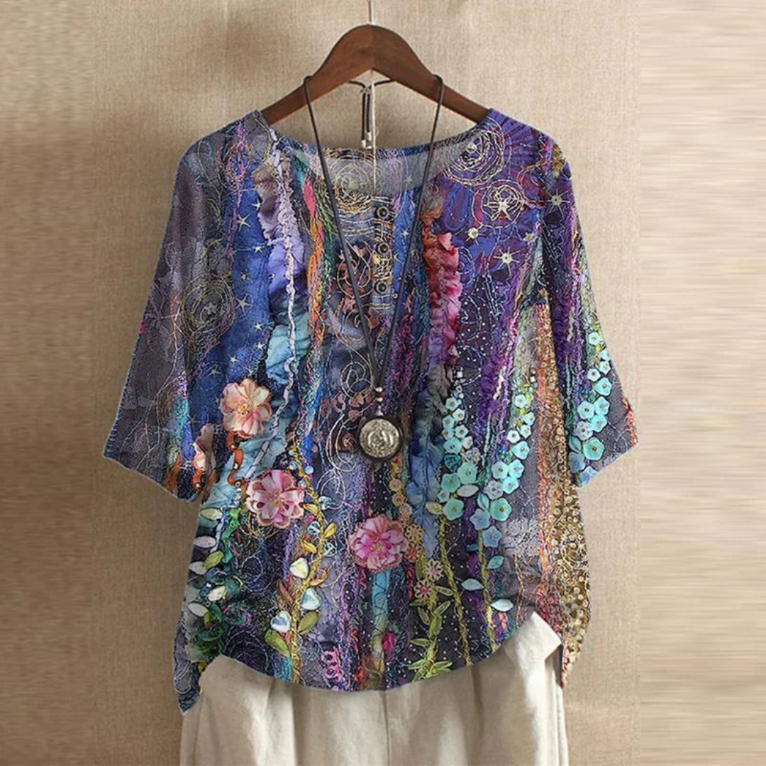 Arielle | Dames Top Met Bloemenprint En Ronde Hals