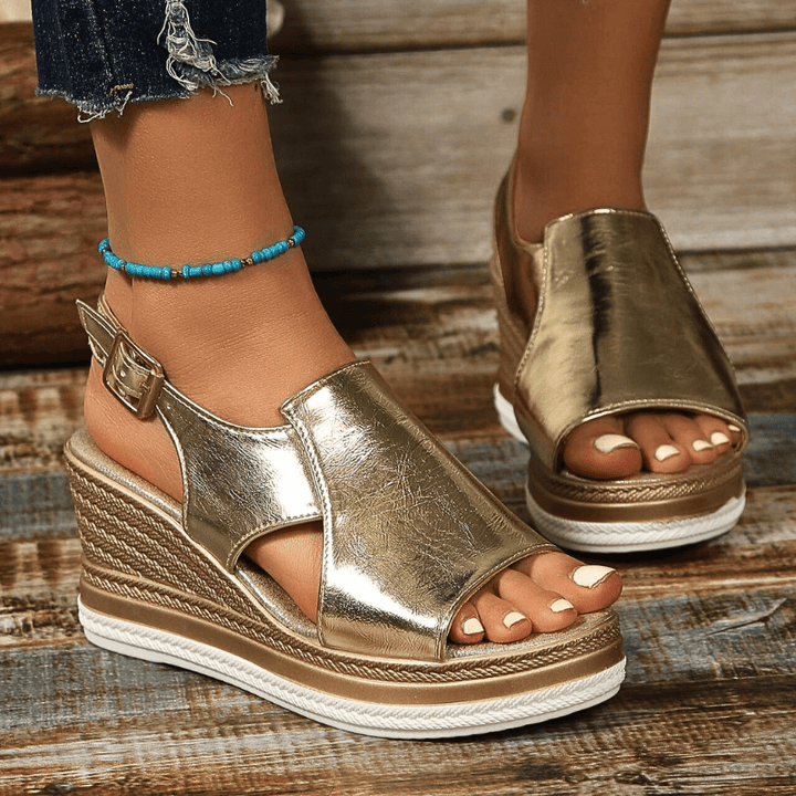 Lydia | Dames Metallic Platform Comfort Sandalen