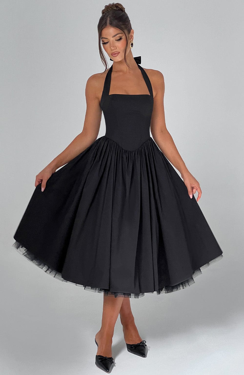 Gwen | Dames Bruiloft Gast Halter Midi Jurk