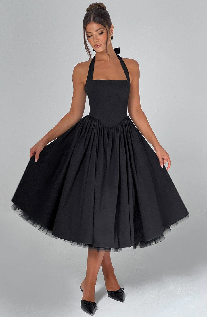 Gwen | Dames Bruiloft Gast Halter Midi Jurk