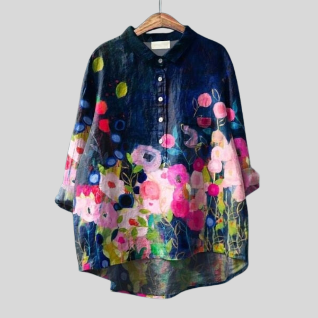 Mila | Dames Bloemen Blouse Met Knoopsluiting Aan De Voorkant En Zak