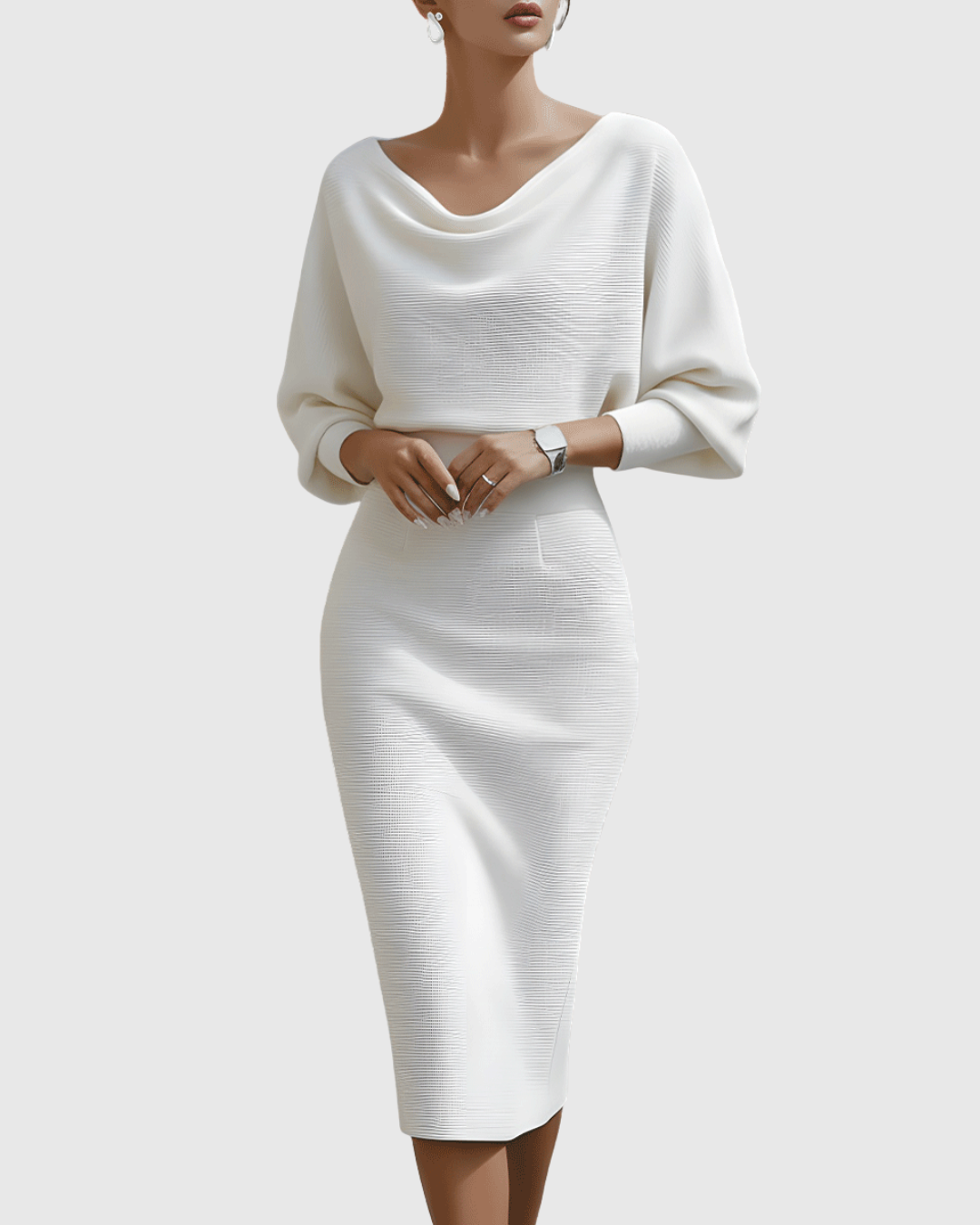 Harper | Dames Elegante Gedrapeerde Gebreide Midi Jurk