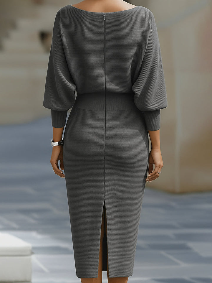 Vivian | Dames Bodycon Midi Jurk Met Boothals En Vleermuismouwen