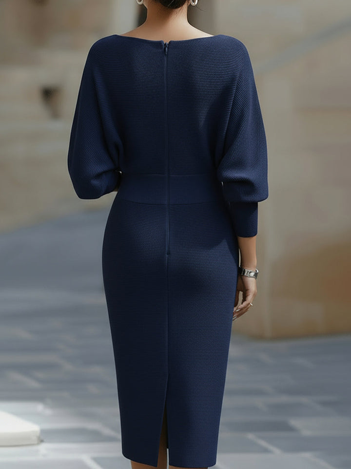 Vivian | Dames Bodycon Midi Jurk Met Boothals En Vleermuismouwen