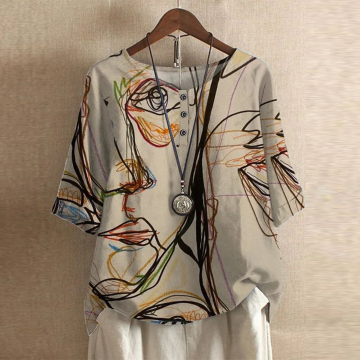 Arielle | Dames Top Met Bloemenprint En Ronde Hals