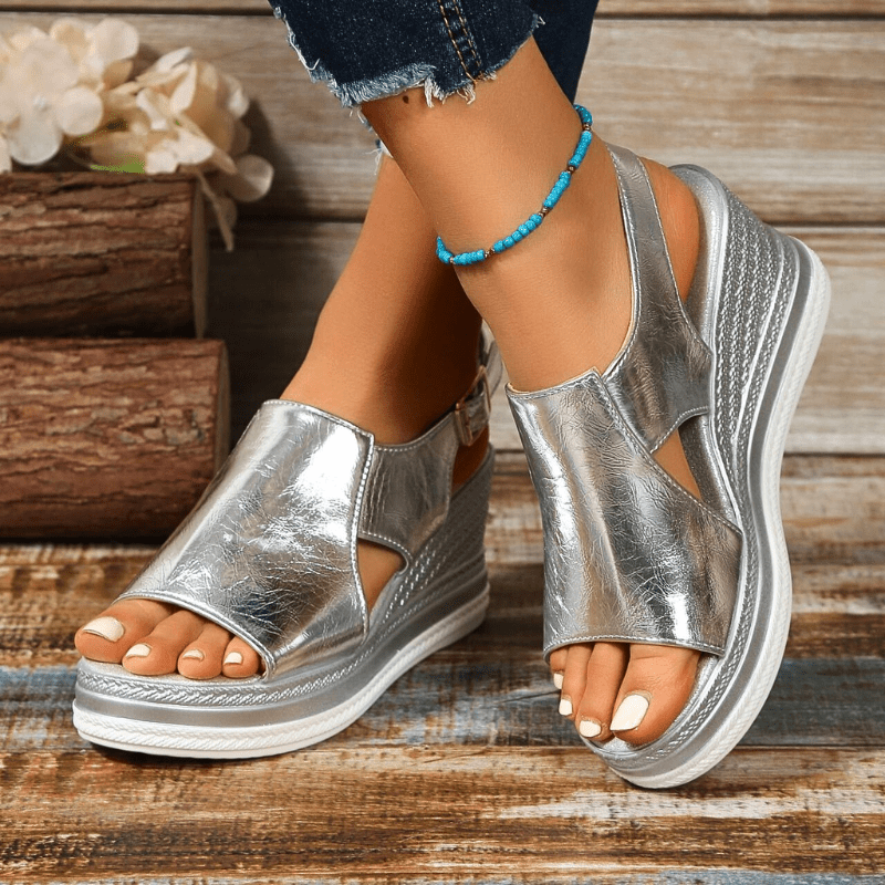 Lydia | Dames Metallic Platform Comfort Sandalen