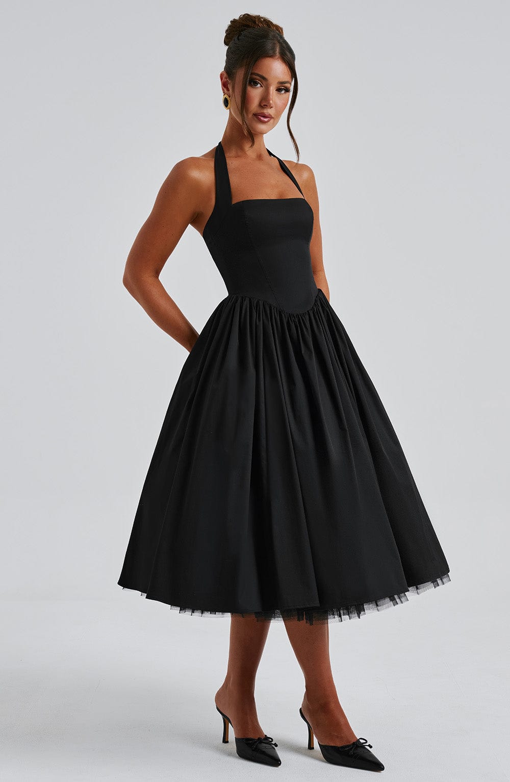 Gwen | Dames Bruiloft Gast Halter Midi Jurk