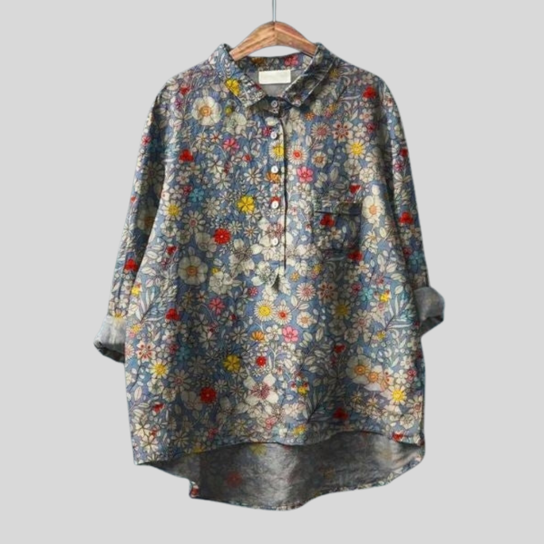 Mila | Dames Bloemen Blouse Met Knoopsluiting Aan De Voorkant En Zak