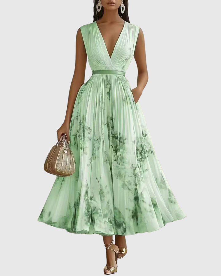 Trinity | Dames mouwloze geplooide midi-jurk met bloemenprint