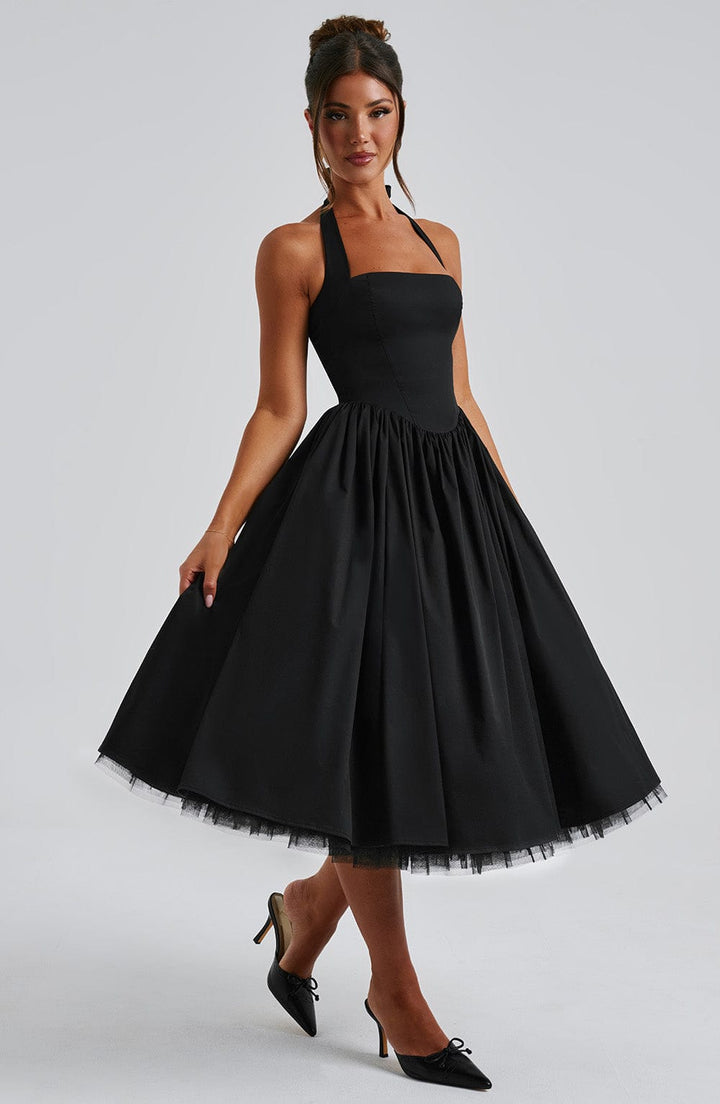 Gwen | Dames Bruiloft Gast Halter Midi Jurk