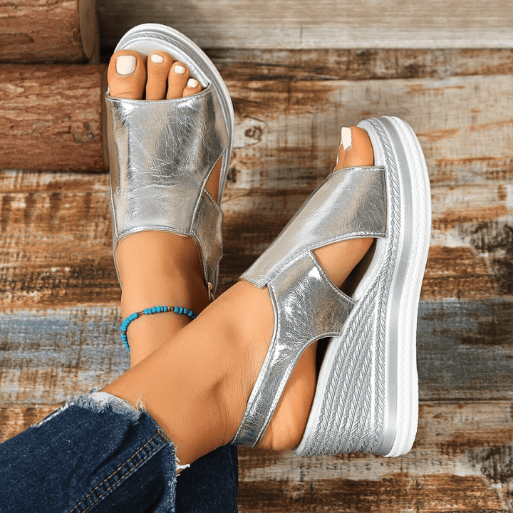 Lydia | Dames Metallic Platform Comfort Sandalen