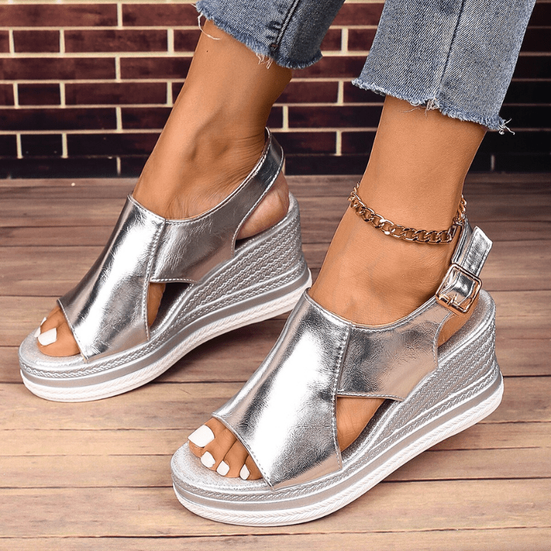 Lydia | Dames Metallic Platform Comfort Sandalen