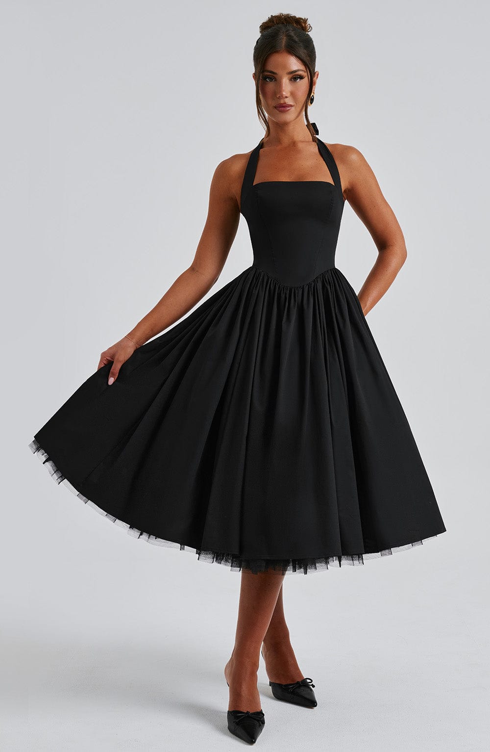 Gwen | Dames Bruiloft Gast Halter Midi Jurk