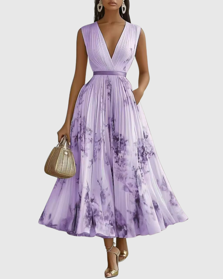 Trinity | Dames mouwloze geplooide midi-jurk met bloemenprint