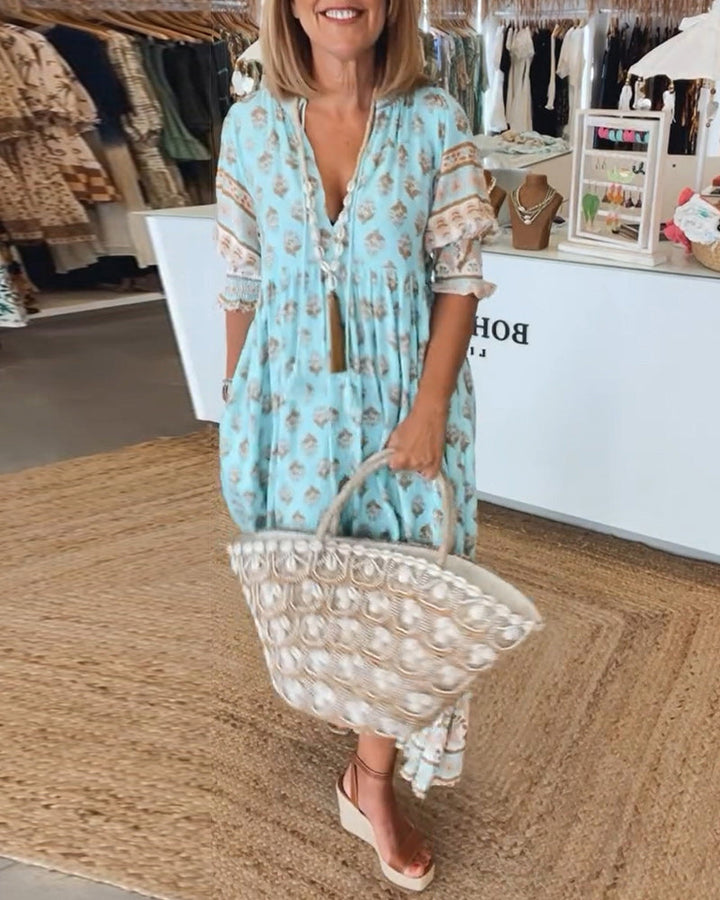 Ella | Women Printed V Neck Midi Dress