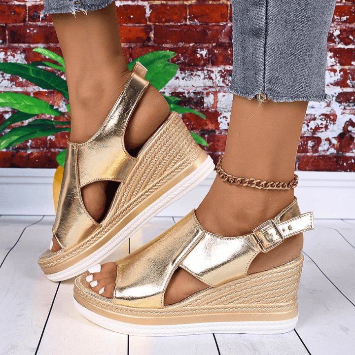 Lydia | Dames Metallic Platform Comfort Sandalen