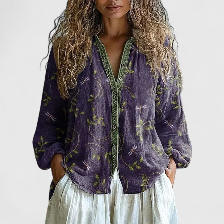 Ellie | Dames Casual Top met Print en Knopen aan de Voorkant