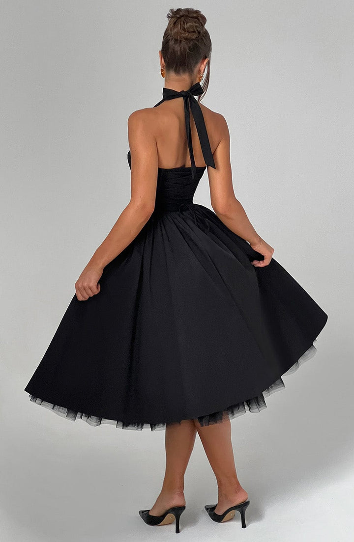 Gwen | Dames Bruiloft Gast Halter Midi Jurk