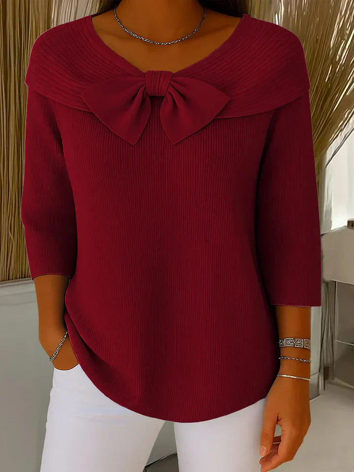 Diana | Dames Top met Strikdetail en Driekwartmouwen