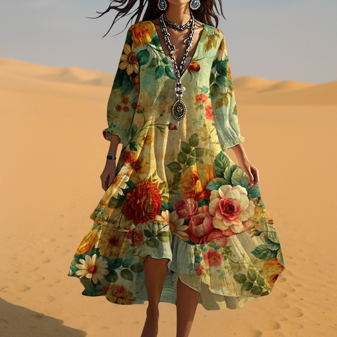 Kaitlyn | Dames Vintage Boho V-Hals Zomerjurk