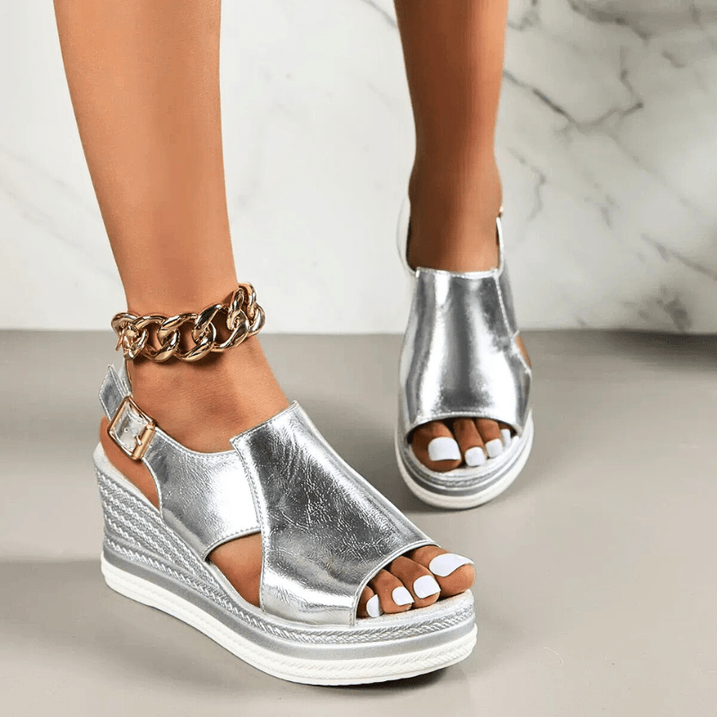 Lydia | Dames Metallic Platform Comfort Sandalen