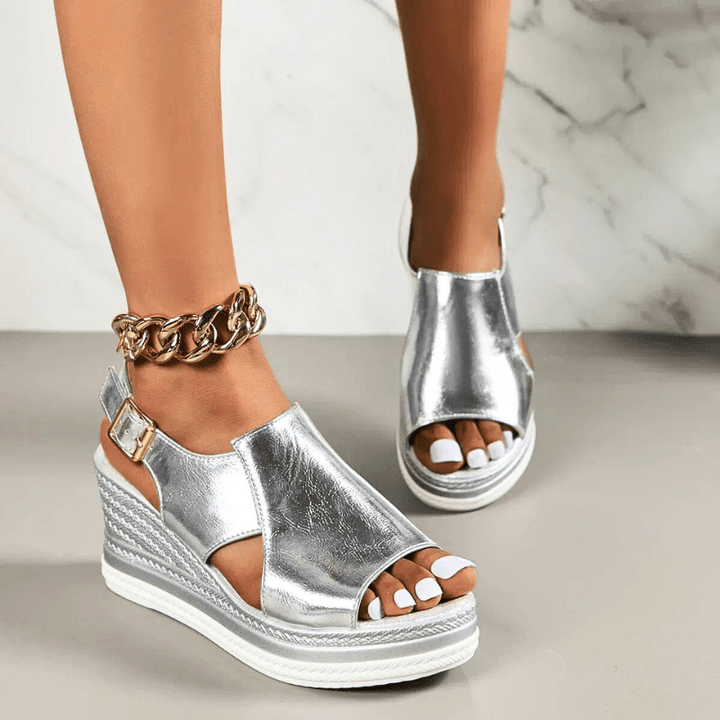 Lydia | Dames Metallic Platform Comfort Sandalen