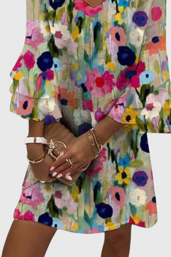 Sophia | Dames mini-jurk met bloemenprint en V-hals
