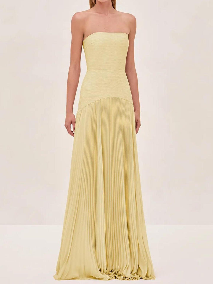 Emma | Dames Strapless Geplooide Maxi Jurk Voor Bruiloftsgasten