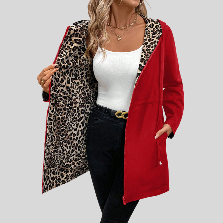 Clara | Dames Hoodie Jas Met Luipaardprint En Ritssluiting