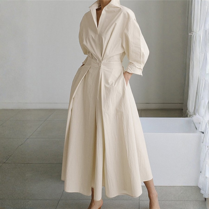 Chloe | Dames Elegante Midi Jurk Met Knoopdetail En Tailleaccent