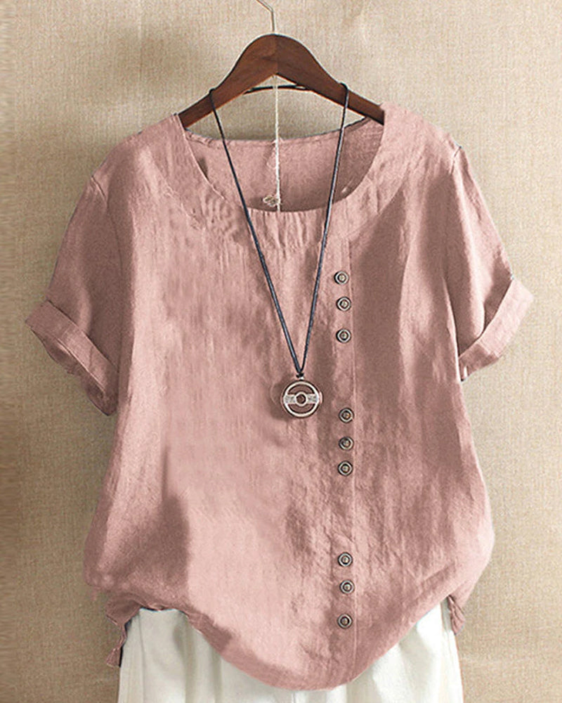 Freya | Women Button Detail Casual Short Sleeve Blouse