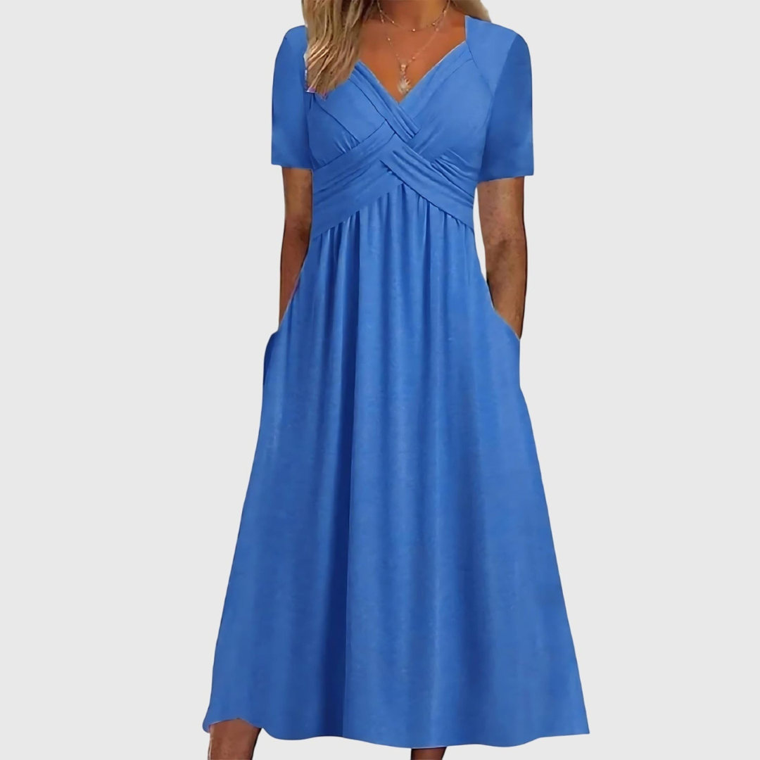 Delaney | Dames V-hals Zwierige Midi Jurk