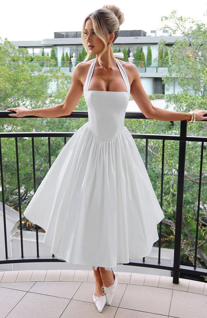 Gwen | Dames Bruiloft Gast Halter Midi Jurk