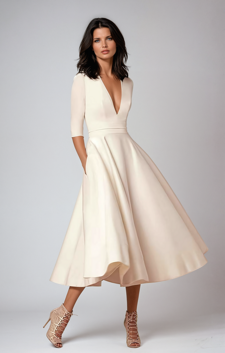 Chloe | Elegante Flared Midi-jurk voor Vrouwen als Gast op een Huwelijk