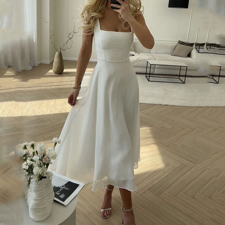 Esme | Dames Bruiloft Gast Elegante Vierkante Midi Jurk