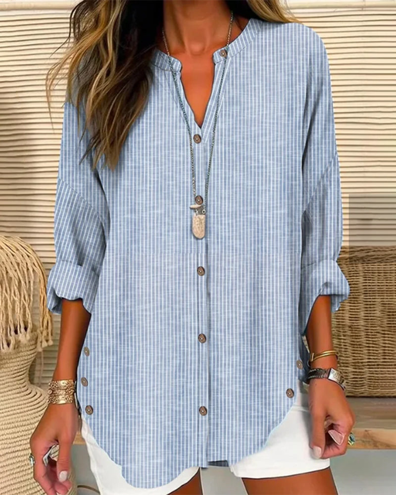 Gabriella | Women’s Relaed Striped Button Blouse