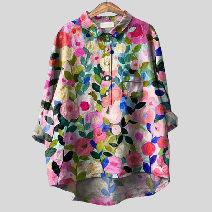 Mila | Dames Bloemen Blouse Met Knoopsluiting Aan De Voorkant En Zak
