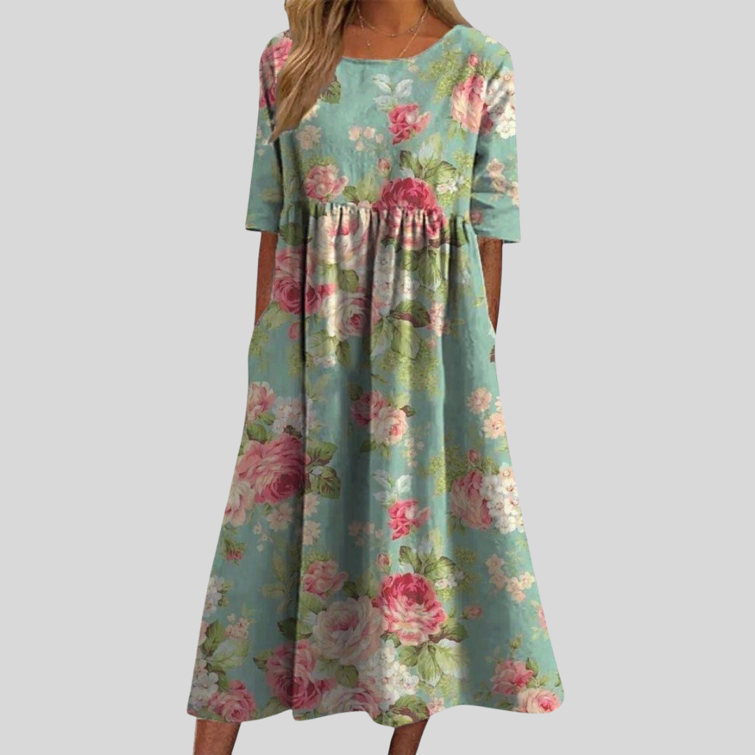 Lennon | Dames Vintage Midi Jurk met Bloemenprint