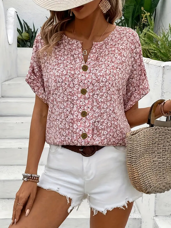 Bonnie | Dames Zomer Korte Mouwen Blouse Top met Knopen