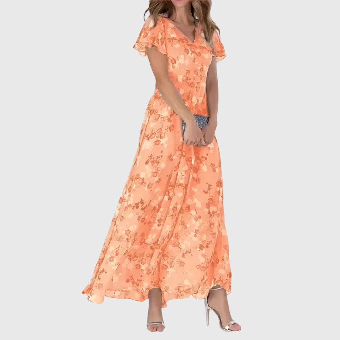 Faye | Dames maxi-jurk met bloemenprint en V-hals
