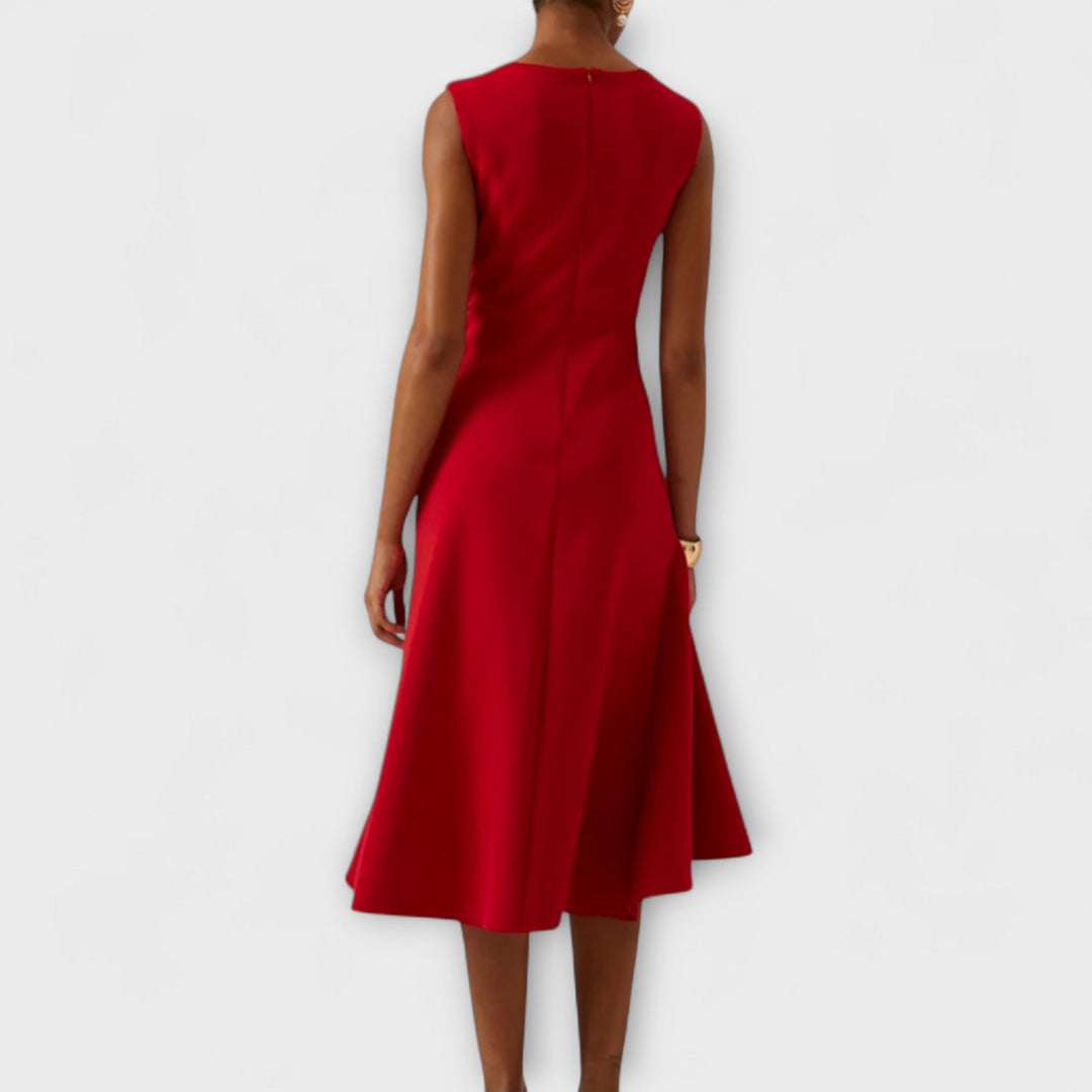 Emma | Dames elegante mouwloze midi-jurk met ruches