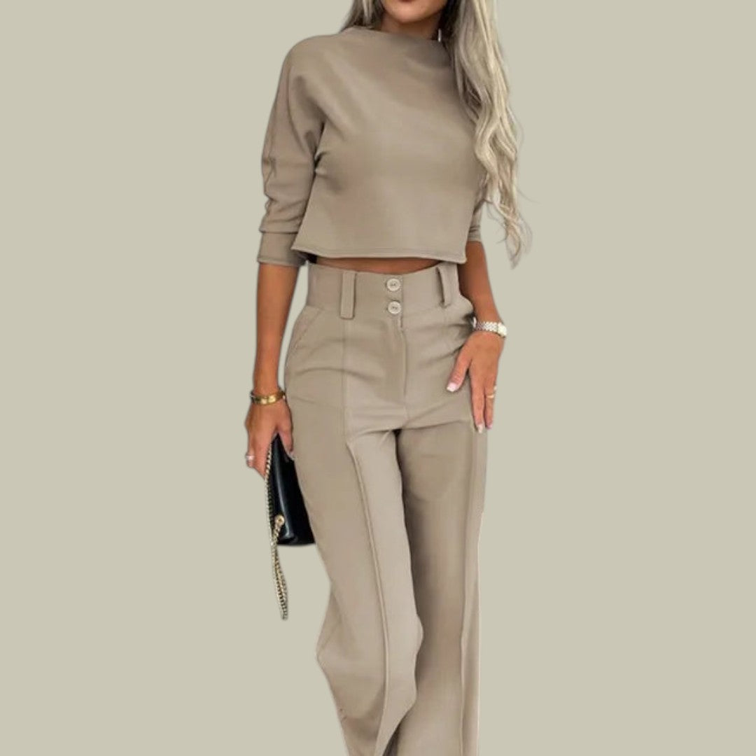 Nora | Dames Trendy Cropped Top en Broek Set