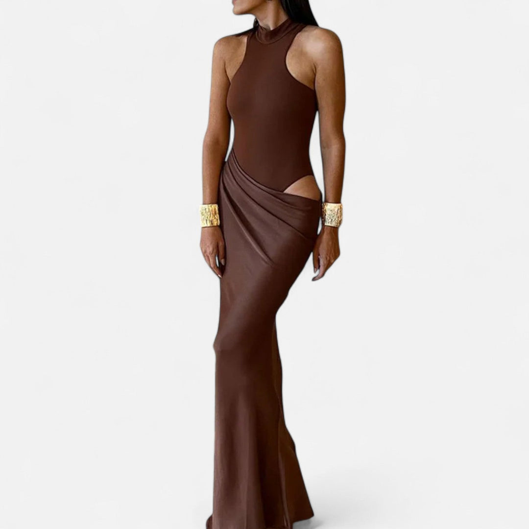 Maya | Dames Getailleerde Maxi-jurk met Hoge Hals