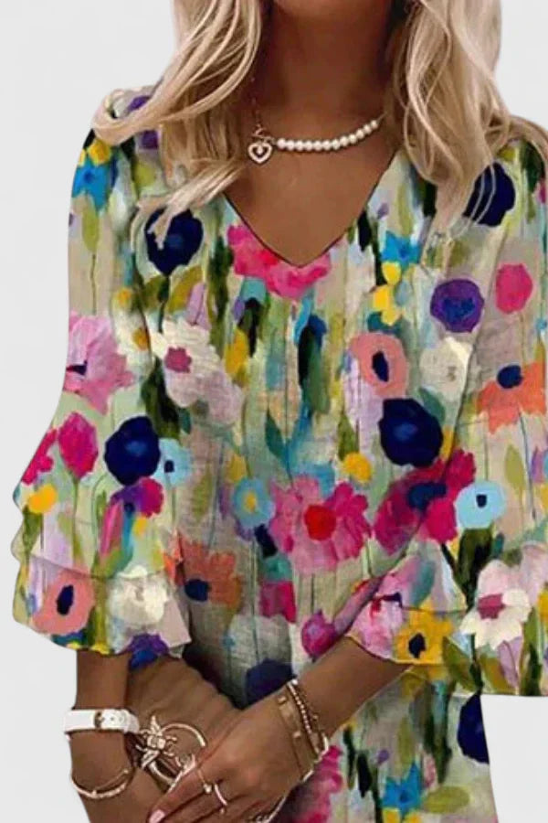 Sophia | Dames mini-jurk met bloemenprint en V-hals