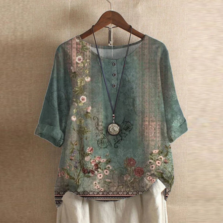 Arielle | Dames Top Met Bloemenprint En Ronde Hals
