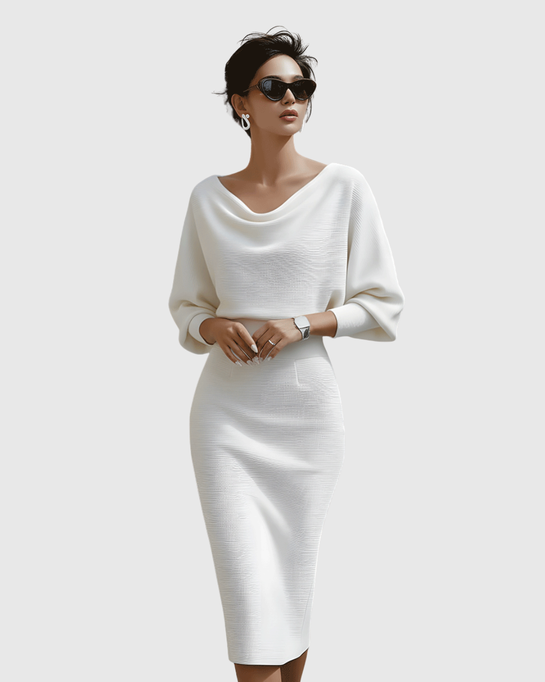 Harper | Dames Elegante Gedrapeerde Gebreide Midi Jurk